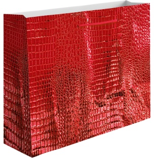 Пакет подарочный, 210гр, Кожа крокодила, Красный, Металлик, 18*23*10 см, 1 шт.