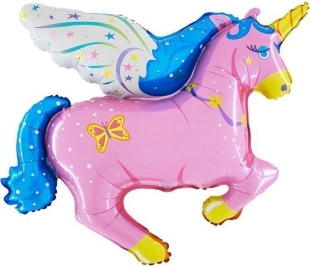 Шар с клапаном (16''/41 см) Мини-фигура, Сказочный единорог, Розовый, 5 шт. в уп.