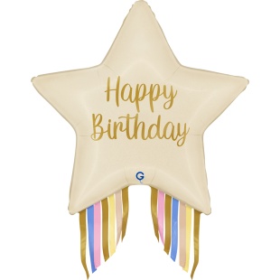 Шар (29''/74 см) Звезда, Happy Birthday, Праздничный каскад, 1 шт. в уп.