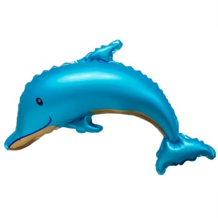 Шар с клапаном (12''/30 см) Мини-фигура, Дельфин, Голубой, Сатин, 5 шт. в уп.