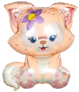 Шар с клапаном (16''/41 см) Мини-фигура, Лисенок с цветком, 5 шт. в уп.