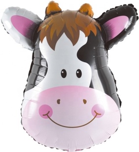Шар с клапаном (16''/41 см) Мини-фигура, Голова, Милая Корова, 5 шт. в уп.