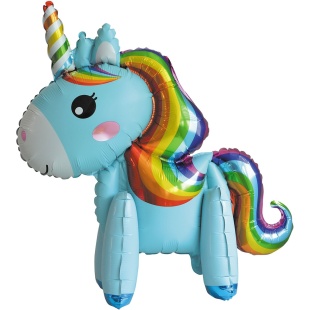 Шар 3D (23''/58 см) Фигура, Единорог Радужный, Голубой, 1 шт. в уп.
