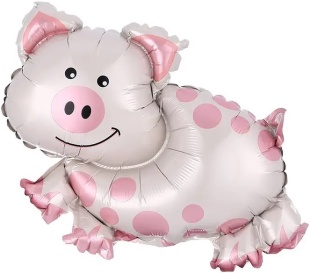 Шар с клапаном (17''/43 см) Мини-фигура, Поросенок, 5 шт. в уп.
